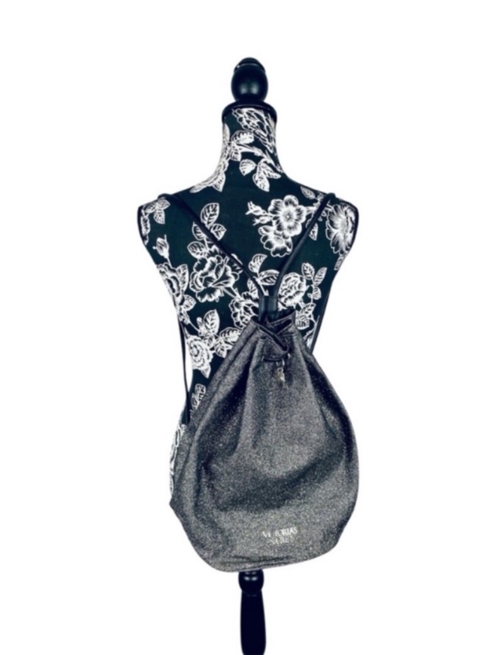 Victorias Secret black/gold sparkle glitter drawstring backpack size medium